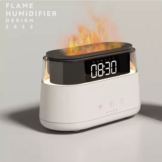 2023 Elegant Alarm Clock Oil Diffuser Innovative Simulation Flame Humidifier With Timer Function Flame Night Light - trendsocialshop