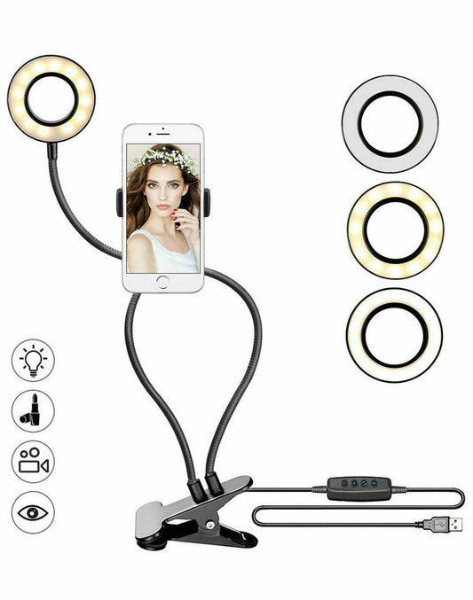 LED Selfie Ring Light With Cell Phone Holder Stand For Live Stream And Makeup - trendsocialshop