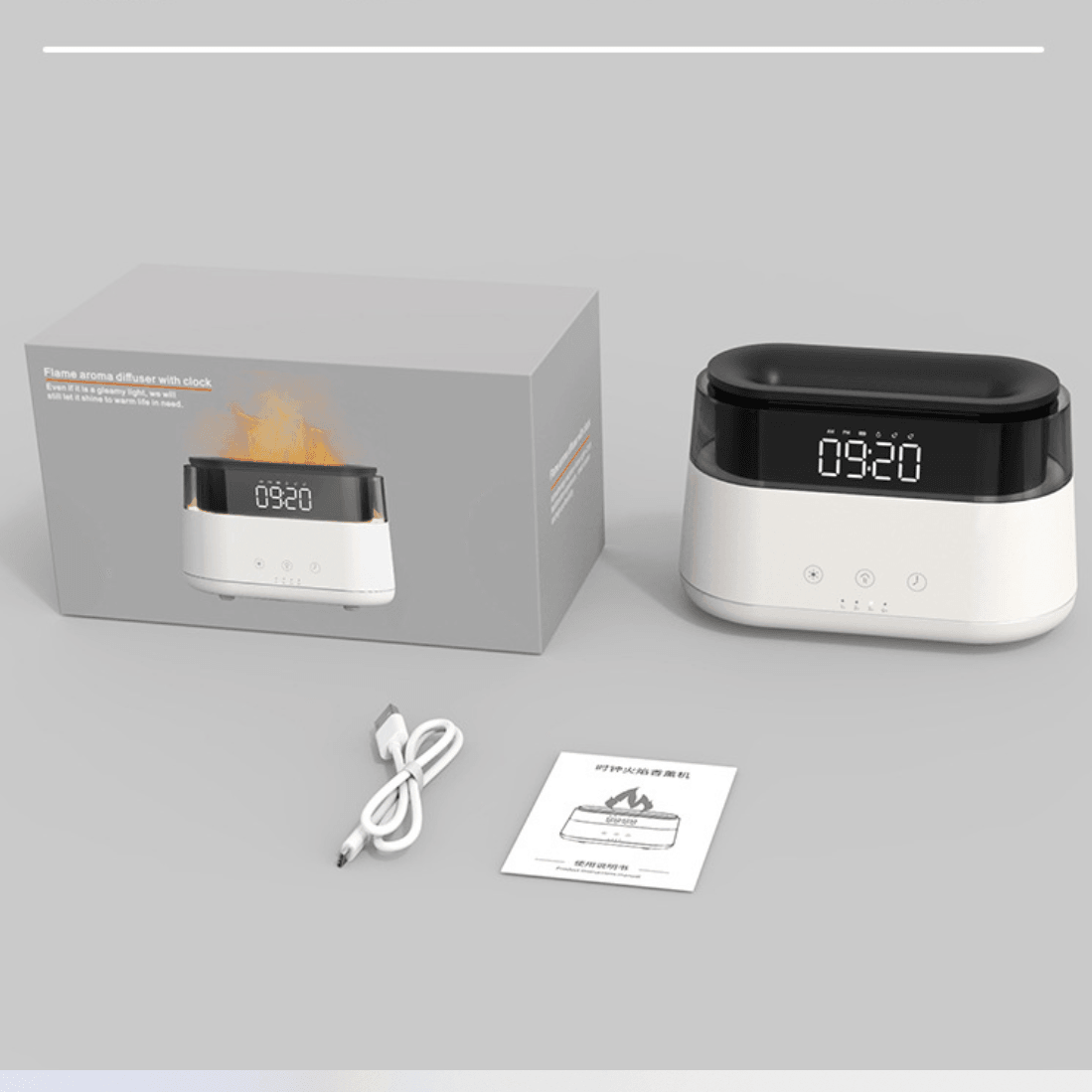 2023 Elegant Alarm Clock Oil Diffuser Innovative Simulation Flame Humidifier With Timer Function Flame Night Light - trendsocialshop