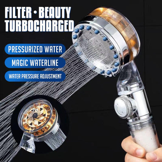 Pressurized Nozzle Turbo Shower Head One-Key Stop Water Saving High Pressure Shower Head Magic Water Line Bathroom Accessor - trendsocialshop