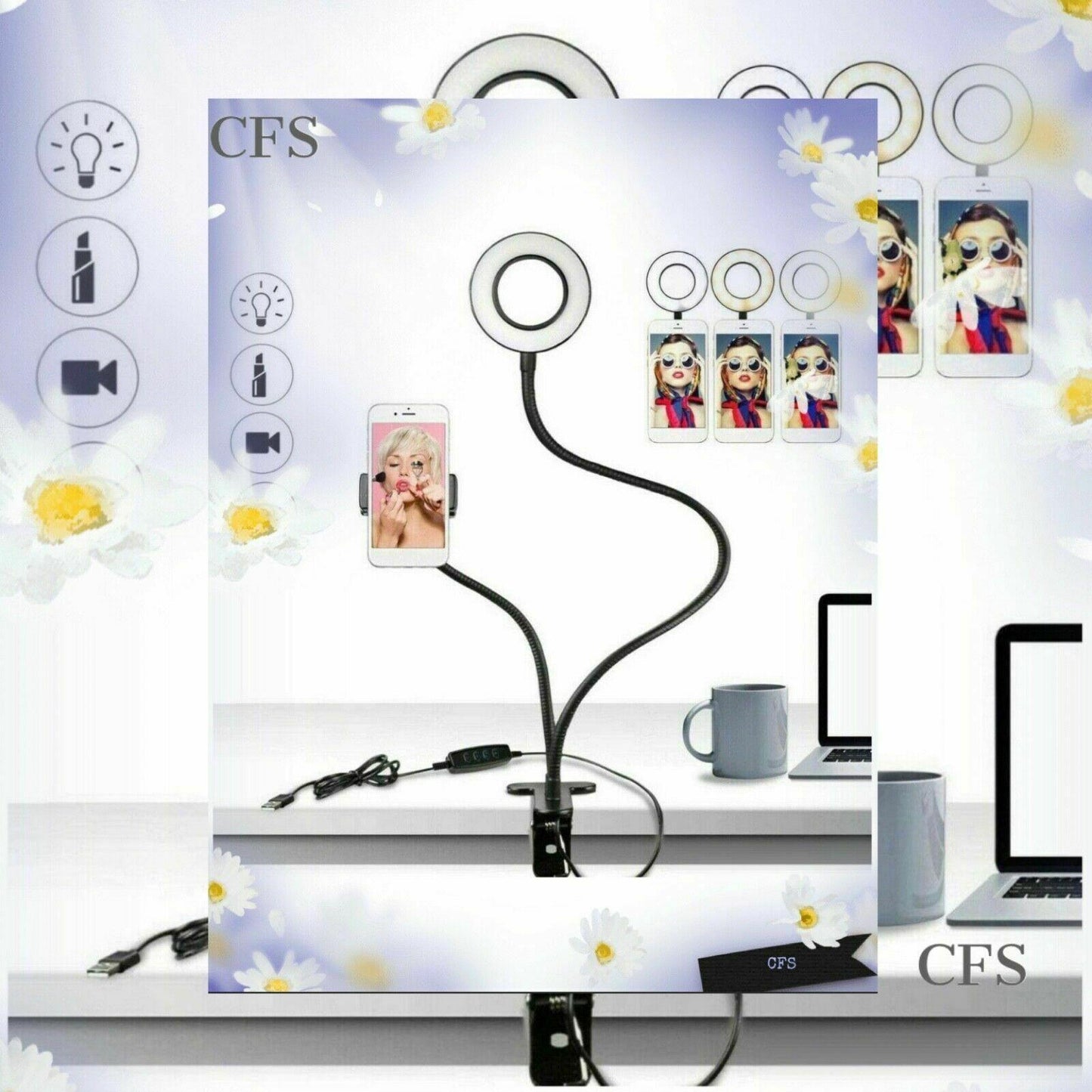 LED Selfie Ring Light With Cell Phone Holder Stand For Live Stream And Makeup - trendsocialshop