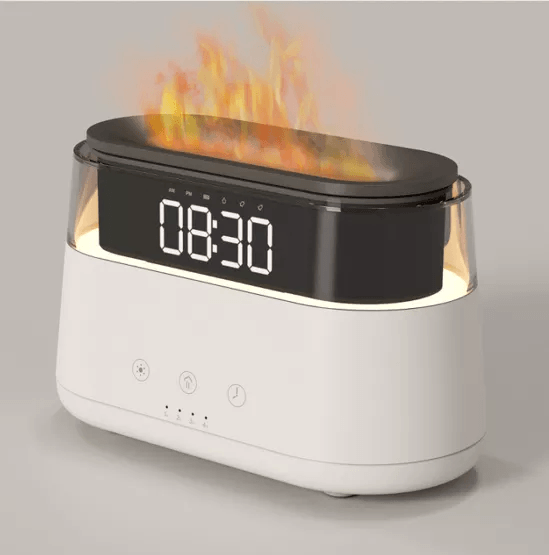 2023 Elegant Alarm Clock Oil Diffuser Innovative Simulation Flame Humidifier With Timer Function Flame Night Light - trendsocialshop