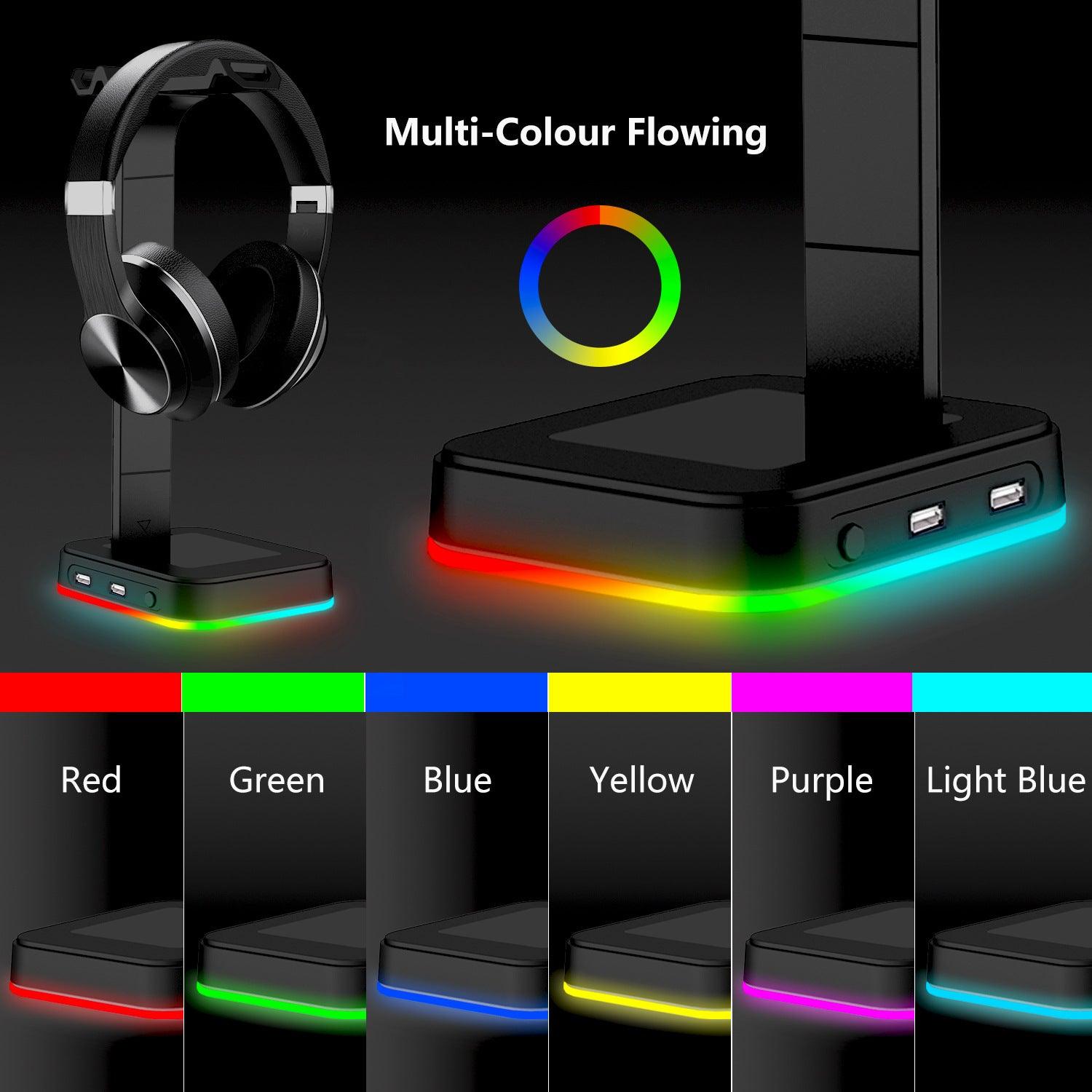 Desktop Gamer 2 In 1 RGB Headphone Stand Power Strip Desk Gaming Headset Holder With 2 USB Charging Earphone Hanger - trendsocialshop