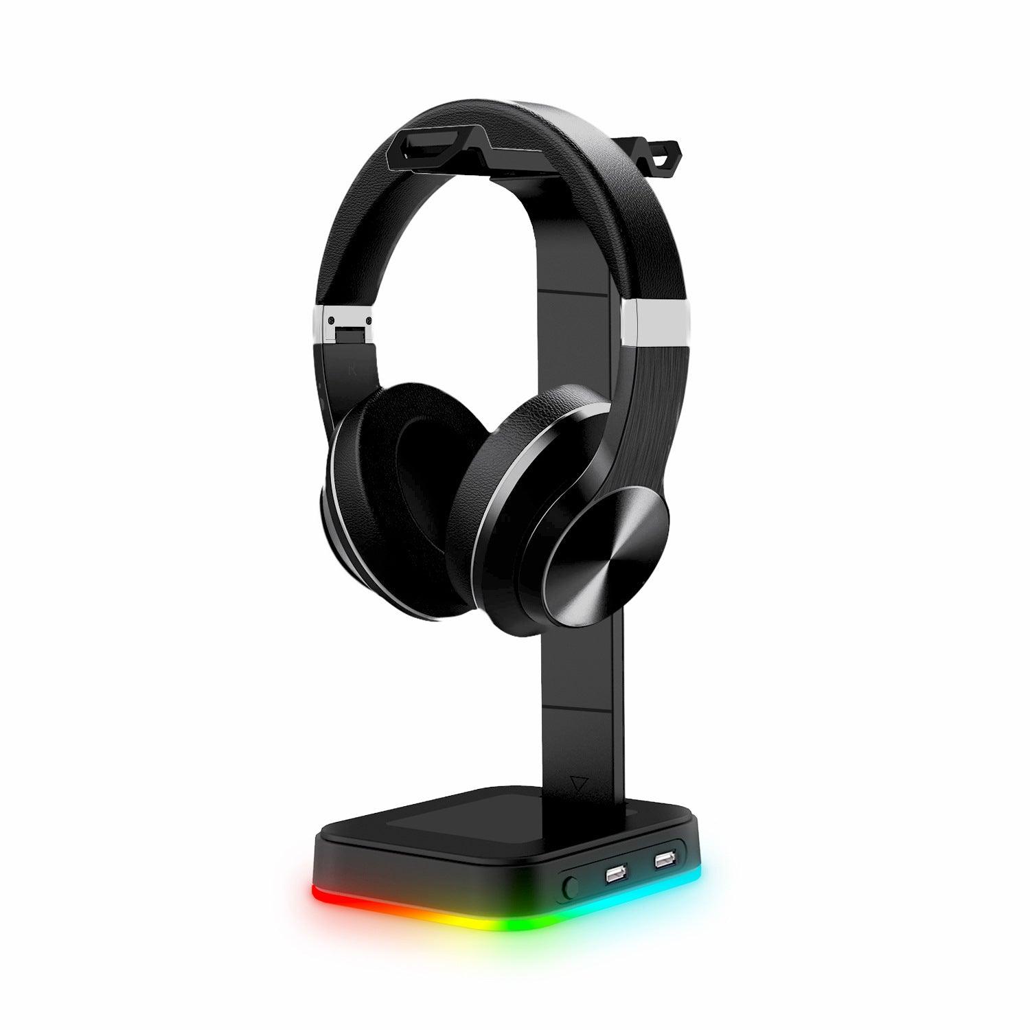 Desktop Gamer 2 In 1 RGB Headphone Stand Power Strip Desk Gaming Headset Holder With 2 USB Charging Earphone Hanger - trendsocialshop