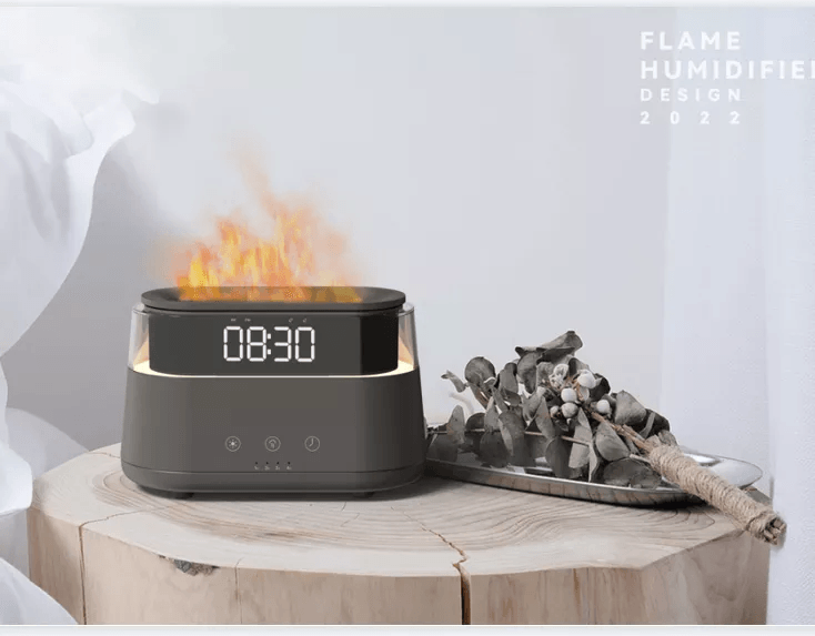 2023 Elegant Alarm Clock Oil Diffuser Innovative Simulation Flame Humidifier With Timer Function Flame Night Light - trendsocialshop